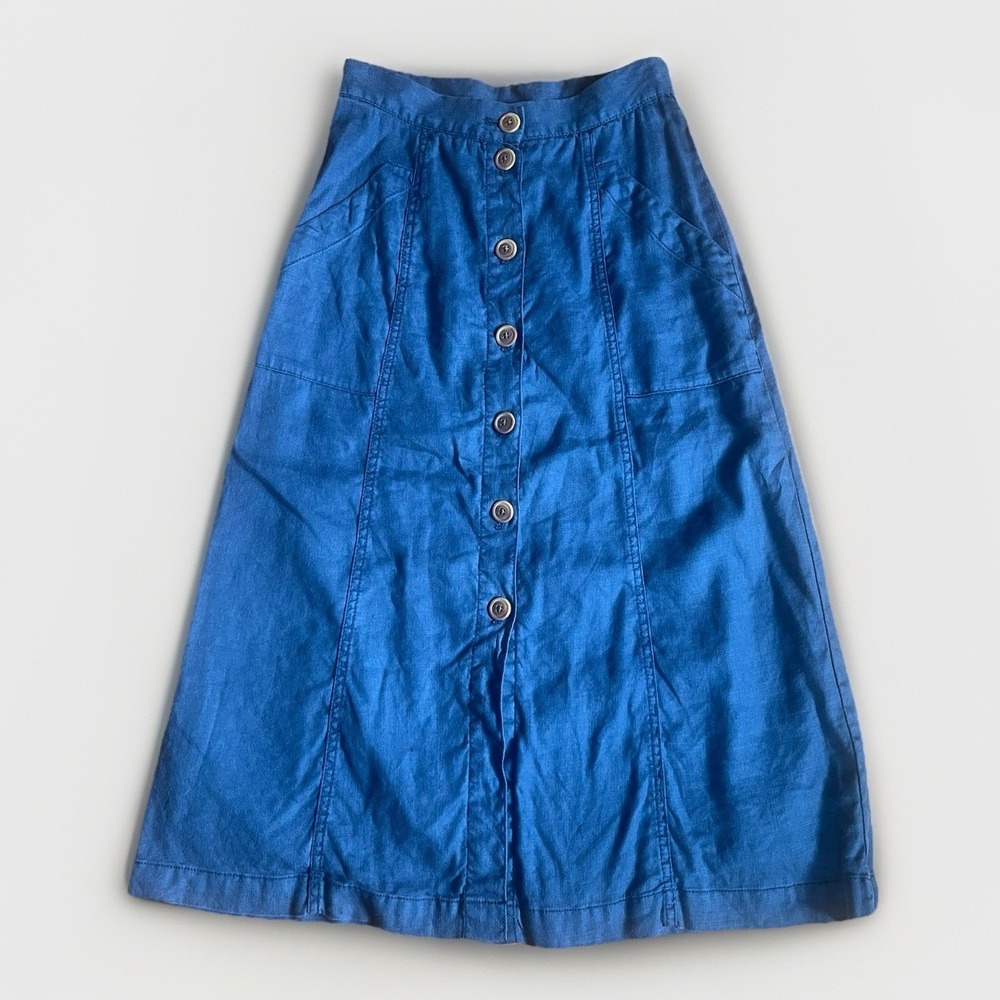 Akemi + Kin Size 2 Anthropologie Riverine Midi Skirt Blue Front Button Lined
